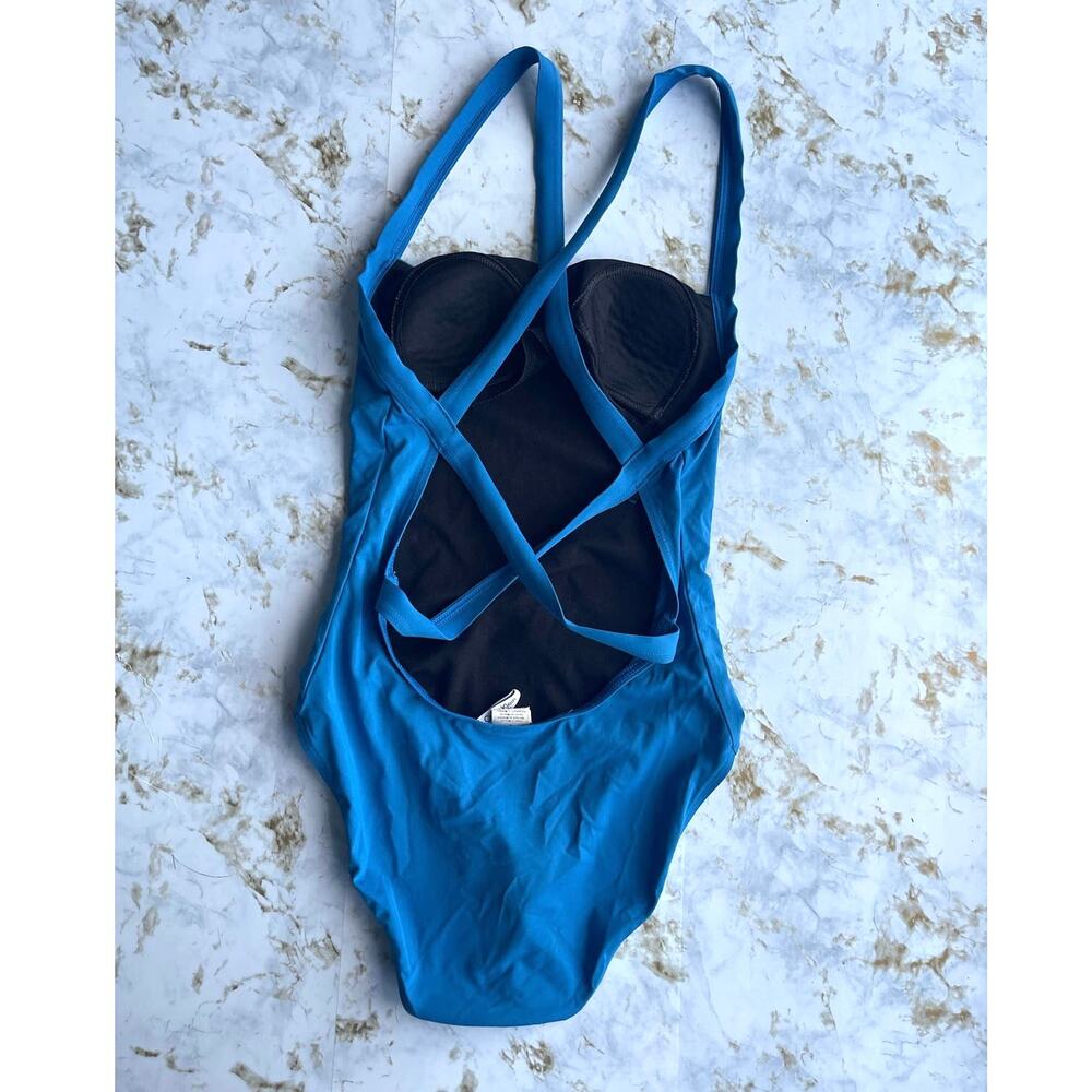 Blue Calvin Klein Swimwear One Piece Swimsuit with Crisscross Back Racerback 4